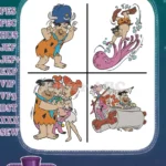 Flintstones Fred Wilma Pebbles Barney Betty Bamm Bamm Family Car Bathtub - Filled Embroidery Design - Instant Download