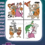 Flintstones Fred Barney Playing Sports With Dino Pebbles Bamm Bamm Kids Bundle - Filled Embroidery Design - Instant Download