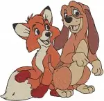 Disney Fox And Hound Tod Fox Vixey She Fox Couple Love Forest Animals - Filled Embroidery Design - 6913