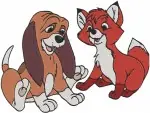 Disney Fox And Hound Tod Fox Copper Hound Playing Best Friends Unlikely Designs - Filled Embroidery Design - 6914