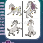 Hunchback Of Notre Dame Djali The Goat Wearing Bells And Various Playful Poses - Filled Embroidery Design - Instant Download