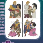 Hunchback Of Notre Dame Esmeralda Phoebus And Quasimodo Character Group Poses - Filled Embroidery Design - Instant Download