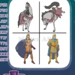 Hunchback Of Notre Dame Captain Phoebus On Horseback And Various Heroic Poses - Filled Embroidery Design - Instant Download