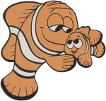 Disney Pixar Finding Nemo Marlin And Nemo Father Son Clownfish Swimming Together - Filled Embroidery Design - 2916