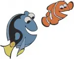 Disney Pixar Finding Nemo Dory Blue Tang With Nemo Clownfish Friends Swimming Designs - Filled Embroidery Design - 2923