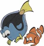 Disney Pixar Finding Nemo Dory Blue Tang With Nemo Clownfish Friends Swimming Designs - Filled Embroidery Design - 2924