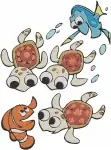 Disney Pixar Finding Nemo Nemo With Crush Squirt Sea Turtles Baby Clownfish - Filled Embroidery Design - 2942