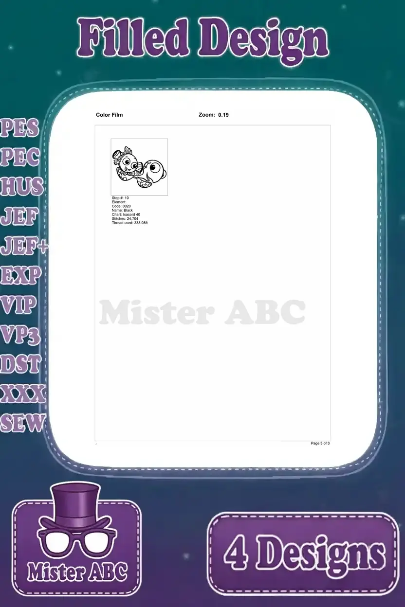 Page 2 of the color film for the Nemo and sea turtle design, showing completion of the character outlines.