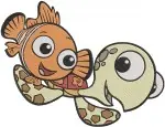 Disney Pixar Finding Nemo Nemo With Crush Squirt Sea Turtles Baby Clownfish - Filled Embroidery Design - 2943