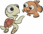 Disney Pixar Finding Nemo Nemo With Crush Squirt Sea Turtles Baby Clownfish - Filled Embroidery Design - 2944