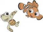 Disney Pixar Finding Nemo Nemo With Crush Squirt Sea Turtles Baby Clownfish - Filled Embroidery Design - 2945