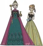 Frozen Elsa And Anna Coronation Outfits Winter Dresses And Warm Embraces - Filled Embroidery Design - 3039
