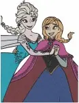 Frozen Elsa And Anna Coronation Outfits Winter Dresses And Warm Embraces - Filled Embroidery Design - 3040