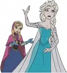 Frozen Elsa And Anna Coronation Outfits Winter Dresses And Warm Embraces - Filled Embroidery Design - 3041