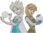 Frozen Elsa And Anna Coronation Outfits Winter Dresses And Warm Embraces - Filled Embroidery Design - 3042