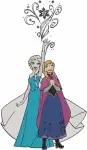 Frozen Elsa And Anna Hugging Coronation Gowns And Winter Adventure Attire - Filled Embroidery Design - 3043