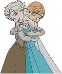 Frozen Elsa And Anna Hugging Coronation Gowns And Winter Adventure Attire - Filled Embroidery Design - 3044