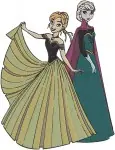 Frozen Elsa And Anna Hugging Coronation Gowns And Winter Adventure Attire - Filled Embroidery Design - 3045