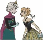 Frozen Elsa And Anna Hugging Coronation Gowns And Winter Adventure Attire - Filled Embroidery Design - 3046