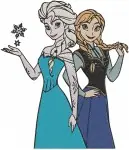 Frozen Elsa And Anna Various Poses Including Ice Skating And Portraits - Filled Embroidery Design - 3052
