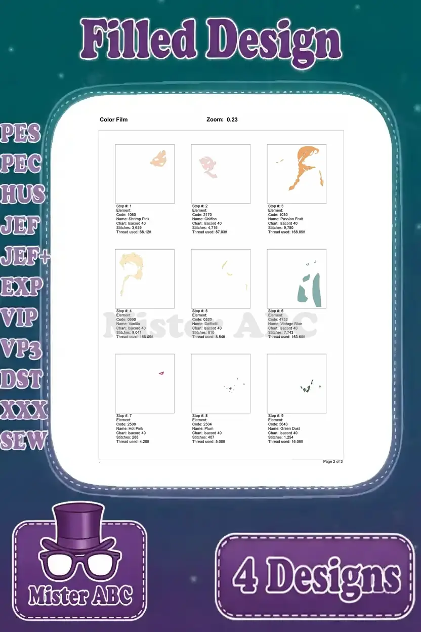Color film, page 2 of 3, detailing the stitch order and color application for the Elsa and Anna 'looking back' design.