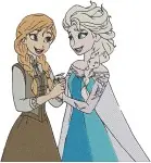 Frozen Elsa And Anna Sisterly Portraits Oval Frames And Full Body Poses - Filled Embroidery Design - 3055