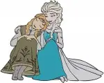Frozen Elsa And Anna Sisterly Portraits Oval Frames And Full Body Poses - Filled Embroidery Design - 3056
