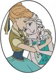 Frozen Elsa And Anna Sisterly Portraits Oval Frames And Full Body Poses - Filled Embroidery Design - 3057