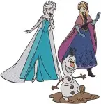 Frozen Characters Elsa Anna Kristoff Sven Dancing Ice Skating And Group Poses - Filled Embroidery Design - 3062