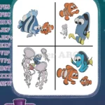 Disney Pixar Finding Nemo Dory Nemo Gill Jellyfish Aquarium Friends Ocean - Filled Embroidery Design - Instant Download
