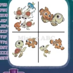 Disney Pixar Finding Nemo Nemo With Crush Squirt Sea Turtles Baby Clownfish - Filled Embroidery Design - Instant Download