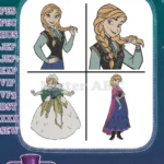 Disney Frozen Princess Anna Coronation Dress Winter Outfit Various Poses Set - Filled Embroidery Design - Instant Download