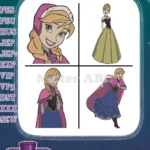 Disney Frozen Princess Anna Winter Cloak Green Dress Various Poses Close Up - Filled Embroidery Design - Instant Download