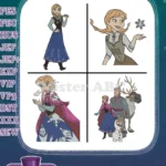 Disney Frozen Anna Winter Dress With Snowflake Kristoff Sven Friends Group Designs - Filled Embroidery Design - Instant Download