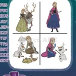 Disney Frozen Anna Kristoff Sven Olaf Snowman Adventure Group Friends Collection - Filled Embroidery Design - Instant Download