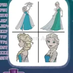 Disney Frozen Queen Elsa Ice Dress Portraits Elegant Side View Snow Queen - Filled Embroidery Design - Instant Download
