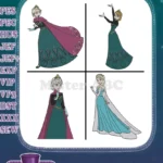 Disney Frozen Queen Elsa Coronation Dress Ice Gown Transformation Dark Blue Set - Filled Embroidery Design - Instant Download
