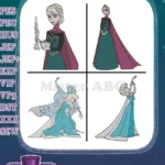 Disney Frozen Queen Elsa Ice Magic Powers Coronation Gown Transformation Poses Collection - Filled Embroidery Design - Instant Download