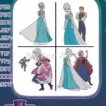 Frozen Elsa Ice Gown Anna Winter Outfit Kristoff And Sven Various Poses - Filled Embroidery Design - Instant Download