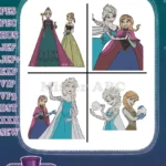 Frozen Elsa And Anna Coronation Outfits Winter Dresses And Warm Embraces - Filled Embroidery Design - Instant Download