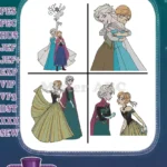Frozen Elsa And Anna Hugging Coronation Gowns And Winter Adventure Attire - Filled Embroidery Design - Instant Download