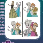Frozen Elsa And Anna With Ice Magic Sunflowers And Sisterly Bonding Poses - Filled Embroidery Design - Instant Download