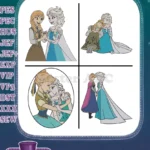 Frozen Elsa And Anna Sisterly Portraits Oval Frames And Full Body Poses - Filled Embroidery Design - Instant Download