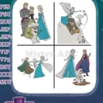 Frozen Characters Elsa Anna Kristoff Sven Dancing Ice Skating And Group Poses - Filled Embroidery Design - Instant Download