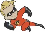 The Incredibles - Dash Parr Running And The Incredible Family Group - Superhero Kid And Family Team Up - Filled Embroidery Design - 7102