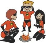 The Incredibles - Dash Parr Running And The Incredible Family Group - Superhero Kid And Family Team Up - Filled Embroidery Design - 7105
