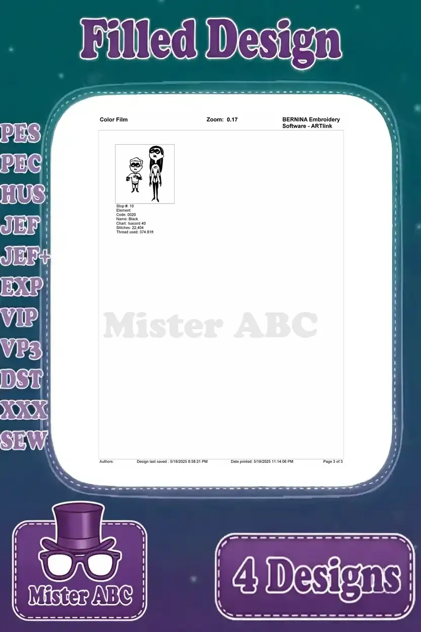 Final color film page for the Violet and Dash embroidery, showing the last stitch sequence and overall design.