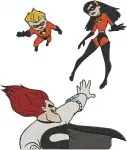 The Incredibles - Violet Parr Elastigirl Dash Parr And Edna Mode - Superhero Family And Fashion Designer - Filled Embroidery Design - 7108