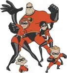 The Incredibles Family - Bob Helen Violet Dash Jack Jack - Superhero Team Action Poses Collection - Filled Embroidery Design - 7110