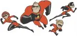 The Incredibles Family - Bob Helen Violet Dash Jack Jack - Superhero Team Action Poses Collection - Filled Embroidery Design - 7113